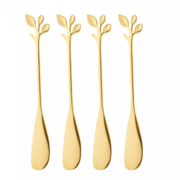 Conjunto 4 Espátulas de Aço Inox Leaves Dourado