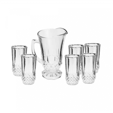 Conjunto 7 Peças Jarra com 6 Copos de Vidro Diamante 1,25L/260ml