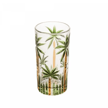 Conjunto 6 Copos Altos de Cristal Ecológico Palm Tree Handpaint 360ml