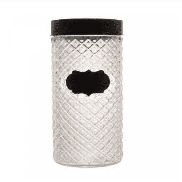 Pote de Vidro com Tampa Preta Label