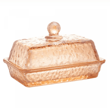Manteigueira de Cristal Martelado com Tampa Petra Âmbar