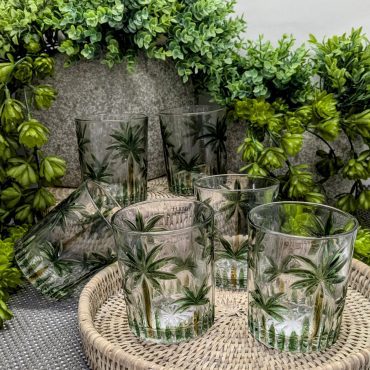 Conjunto de 6 Copos Baixo de Cristal Palm Tree Handpaint 340ml
