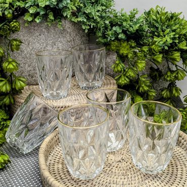 Conjunto de 6 Copos de Vidro com Fio de Ouro Diamond 270ml